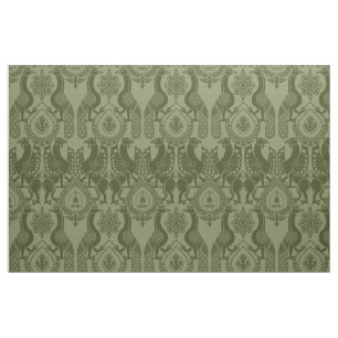 Olive Green Mediaeval Peacocks and Dragons Fabric