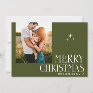 Olive Green Merry Christmas Minimalist Photo Holiday Card