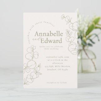 Olive Green Minimalist Botanical Wedding  Invitation