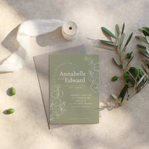 Olive Green Minimalist Botanical Wedding  Invitation