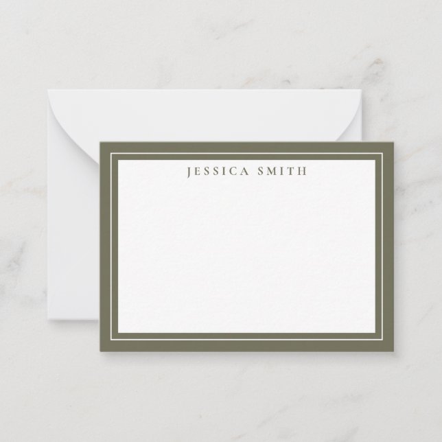 Olive Green Minimalist Monogram Line Border Card (Front)