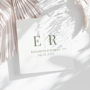 Olive Green Minimalist Monogram Wedding Napkin