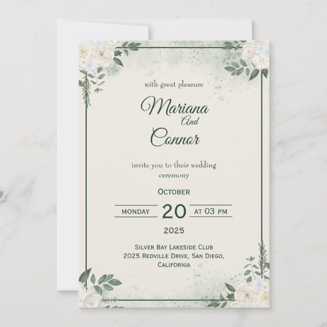 Olive Green Minimalist Wedding Invitation (Front)