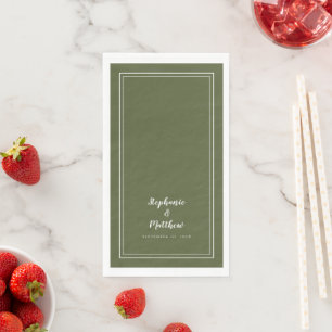 Olive Green Minimalist Wedding Names Date Napkin