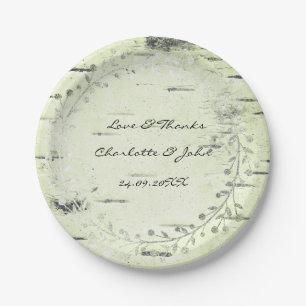 Olive Green Mint Cottage Birch Wreath Garland Paper Plate