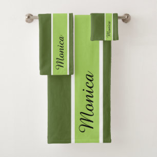 Olive Green Modern and Elegant Monogram Signature  Bath Towel Set