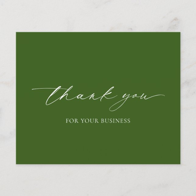 Olive Green Modern Budget Business Thank You Card (Front)