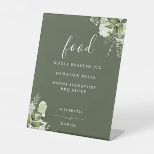 Olive Green Modern Floral Greenery Food Menu Pedestal Sign