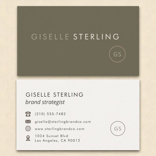 Olive Green Modern Minimalist Monogram Simple  Business Card (Creator Uploaded)