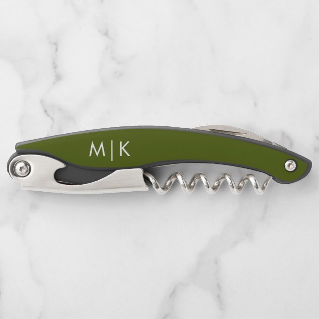 Olive Green | Modern Monogram Corkscrew (Front)