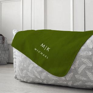 Olive Green   Modern Monogram Fleece Blanket