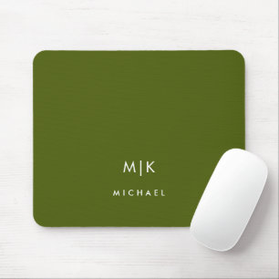 Olive Green Modern Monogram Mouse Pad