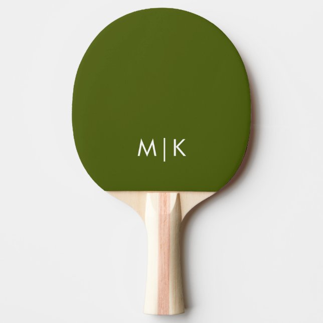 Olive Green | Modern Monogram Ping Pong Paddle (Front)