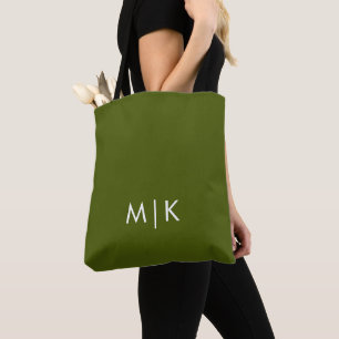 Olive Green Modern Monogram Tote Bag