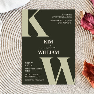 Olive Green Modern Monogram Wedding Invitation
