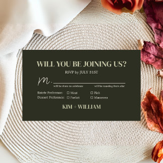 Olive Green Modern Monogram Wedding RSVP Enclosure Card