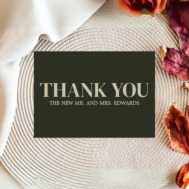 Olive Green Modern Monogram Wedding Thank You Card (Olive Green Modern Monogram Wedding Thank you Card)