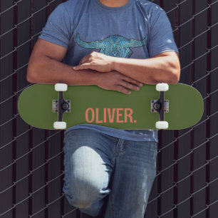 Olive Green Modern Name Classic Trendy Skateboard