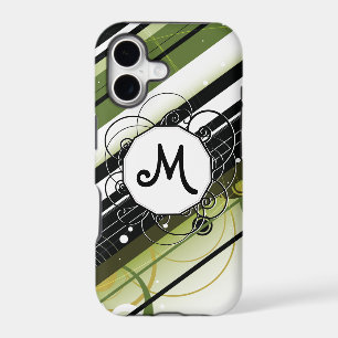 Olive Green Modern-Retro Stripes with Monogram