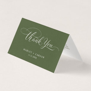 Olive Green Modern Script Wedding Folded Thank You
