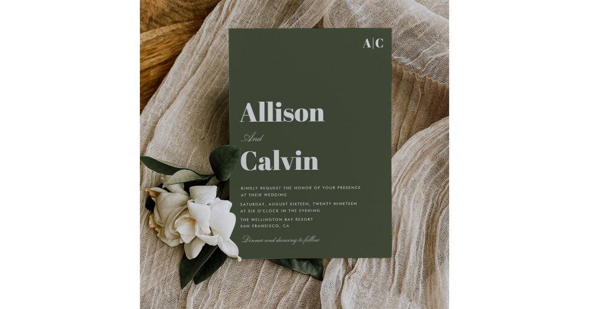 Wedding Invitations Textformat olive green modern text wedding invitation | Zazzle