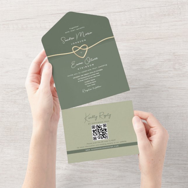Olive Green Modern Wedding All In One Invitation (Tearaway)
