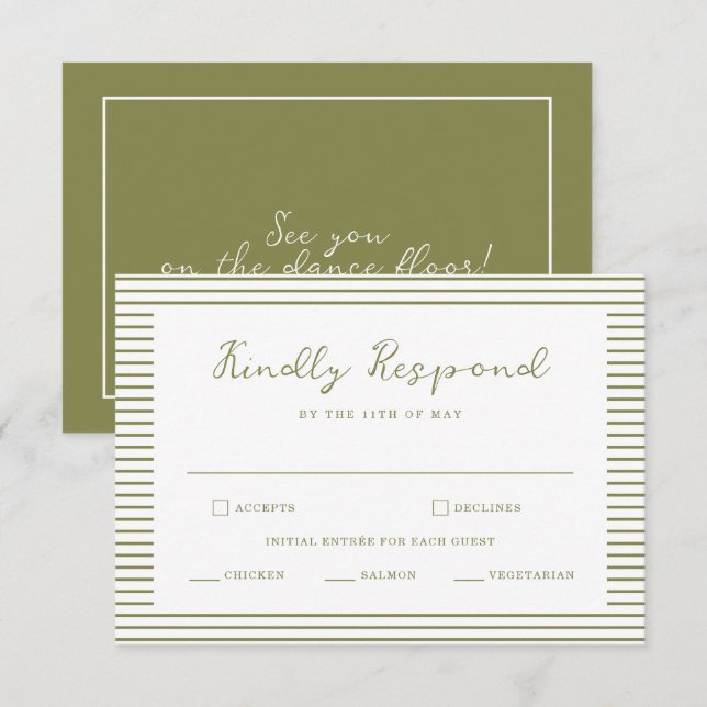 Olive Green Modern Wedding RSVP Card (Front/Back)