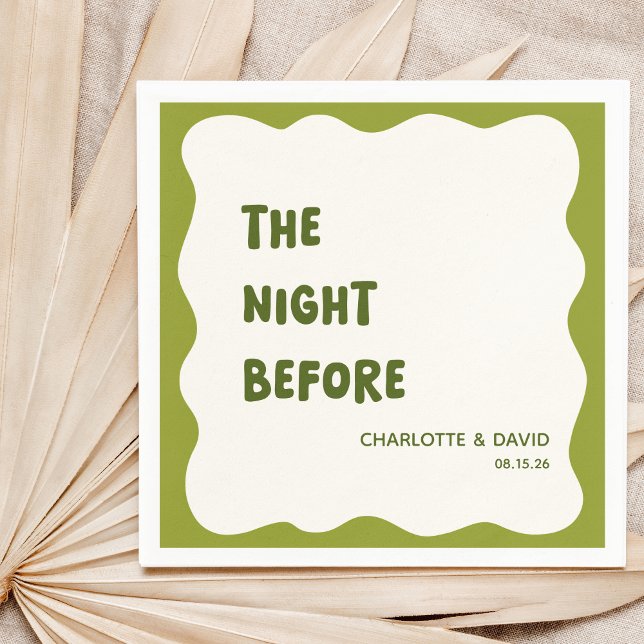 Olive Green Modern Welcome Party Rehearsal Dinner Napkin (For 'The Night Before' these olive green napkins add a stylish, earthy vibe to your rehearsal dinner)