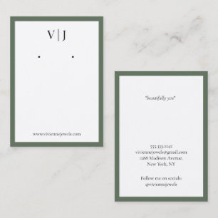 Olive Green Monogram Jewellery Earrings Display Ca Business Card