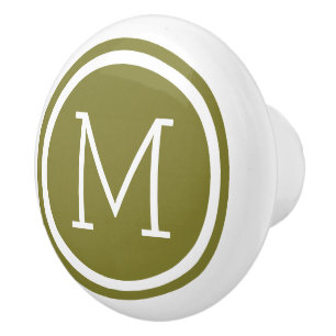 Olive Green Monogram Personalised Drawer Knob