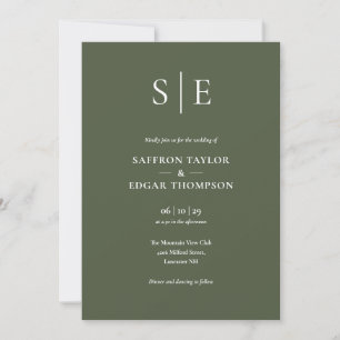 Olive Green Monogram Photo Wedding Invitation
