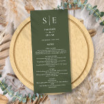 Olive Green Monogram Wedding Dinner Menu<br><div class="desc">This elegant olive green wedding menu can be personalized with your monogram initials and wedding menu information set in chic typography. Designed by Thisisnotme©</div>
