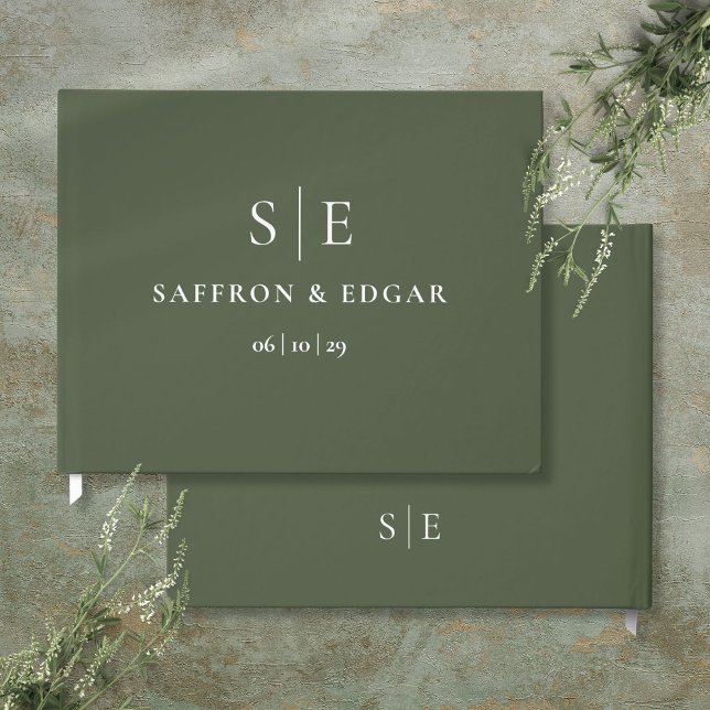 Olive Green Monogram Wedding Guest Book (Olive Green Monogram Wedding Guest Book)
