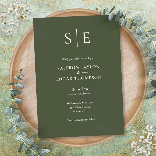 Olive Green Monogram Wedding Invitation (Olive Green Monogram Wedding Invitation)