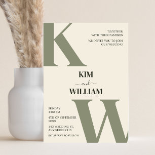 Olive Green Monogram Wedding Invitation