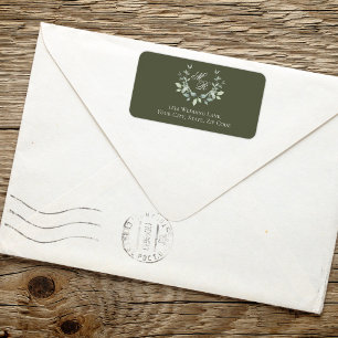 Olive Green Monogram Wedding Return Address Label