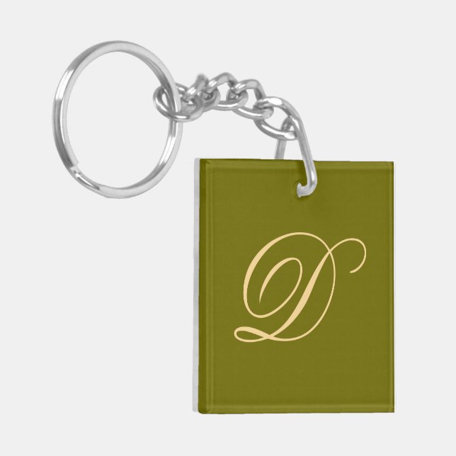 Olive Green Monogrammed Custom Initial Monogram D Key Ring (Front Left)
