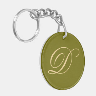 Olive Green Monogrammed Custom Initial Monogram D Key Ring
