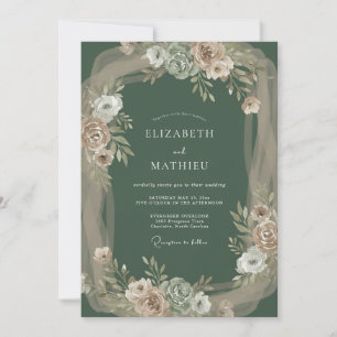 Olive Green Moody Nature Wedding Invitation