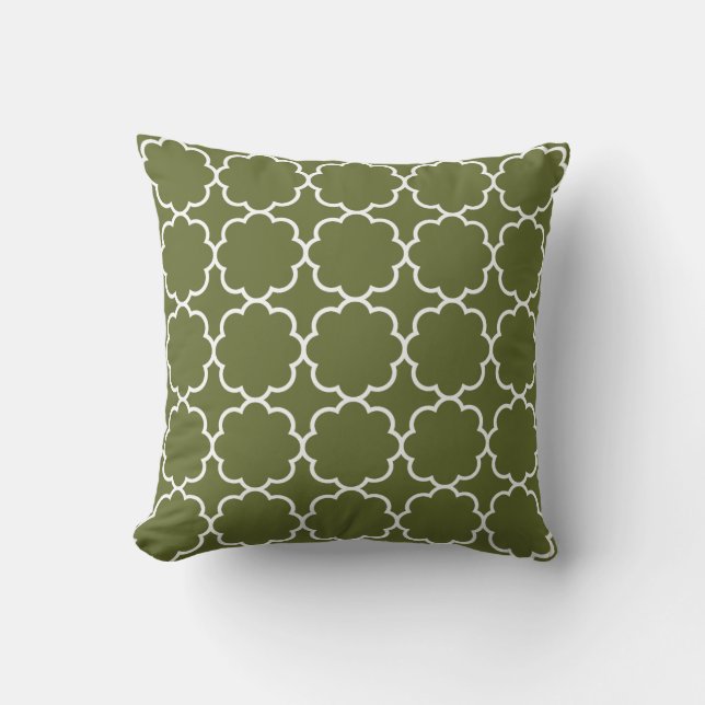 Olive Green Moroccan Pattern Tile Cushion (Front)