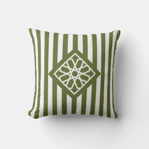 Olive Green Moroccan Zellige Flower Symbol Cushion