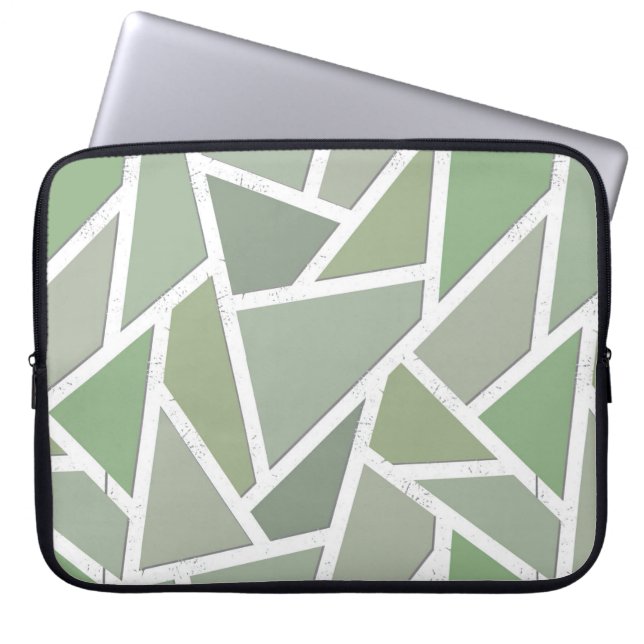 Olive green mosaic pattern laptop sleeve (Front)