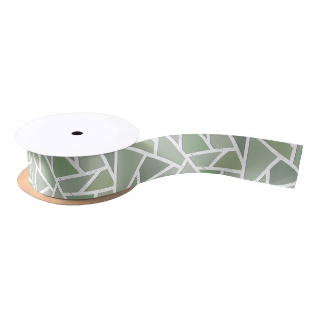 Olive green mosaic pattern satin ribbon (Spool)