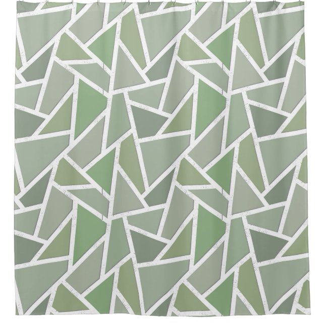 Olive green mosaic pattern shower curtain (Front)