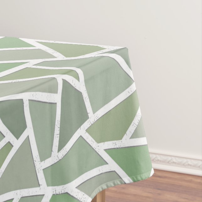 Olive green mosaic pattern tablecloth (In Situ)