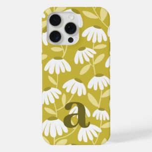 Olive Green Mustard Daisy Floral Initial Monogram iPhone 15 Pro Max Case