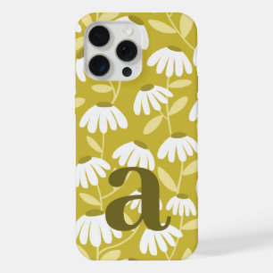 Olive Green Mustard Daisy Floral Initial Monogram iPhone 15 Pro Max Case