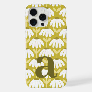 Olive Green Mustard Daisy Floral Initial Monogram iPhone 15 Pro Max Case