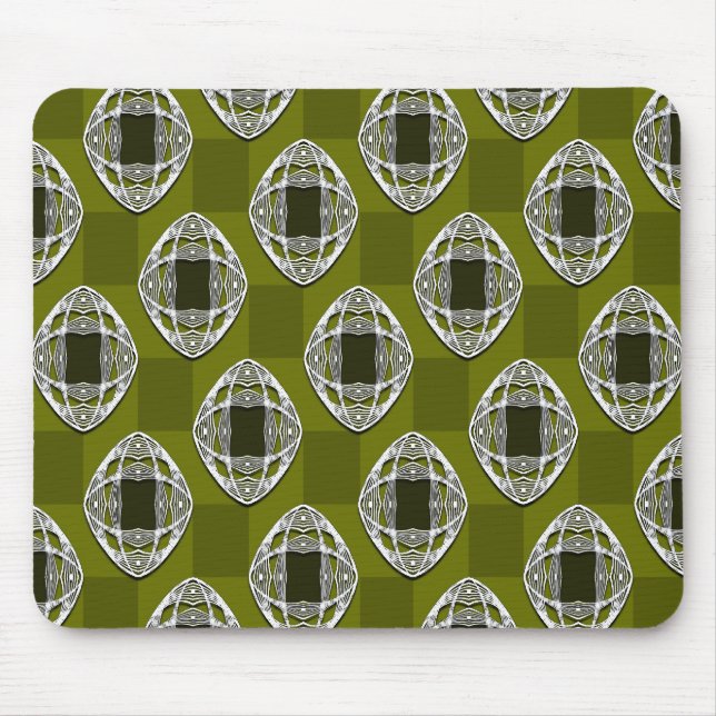 Olive Green Nouveau Checked Pattern Mouse Pad (Front)