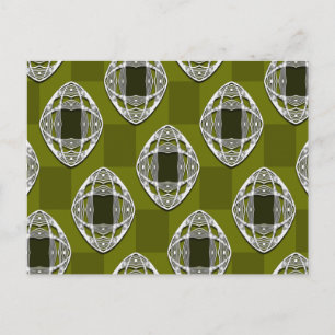 Olive Green Nouveau Checked Pattern Postcard